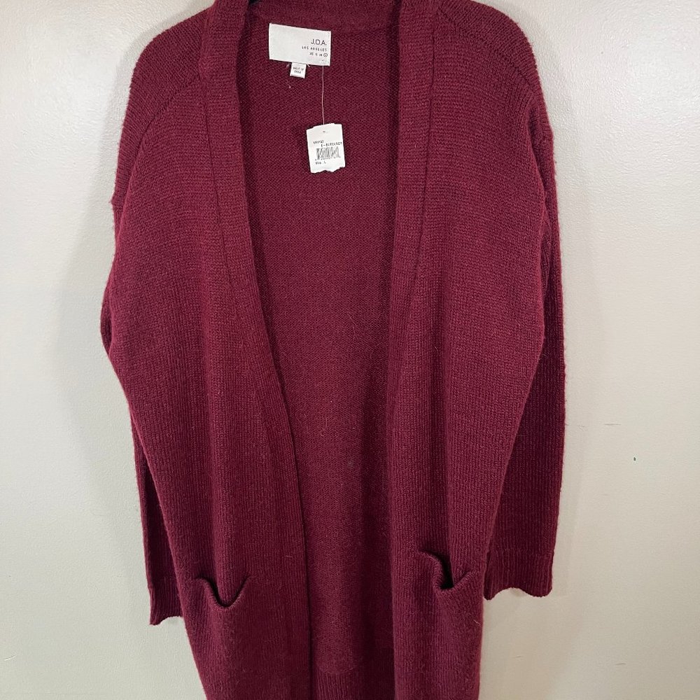 NWT JOA Burgundy Long Alpaca Blend Cardigan